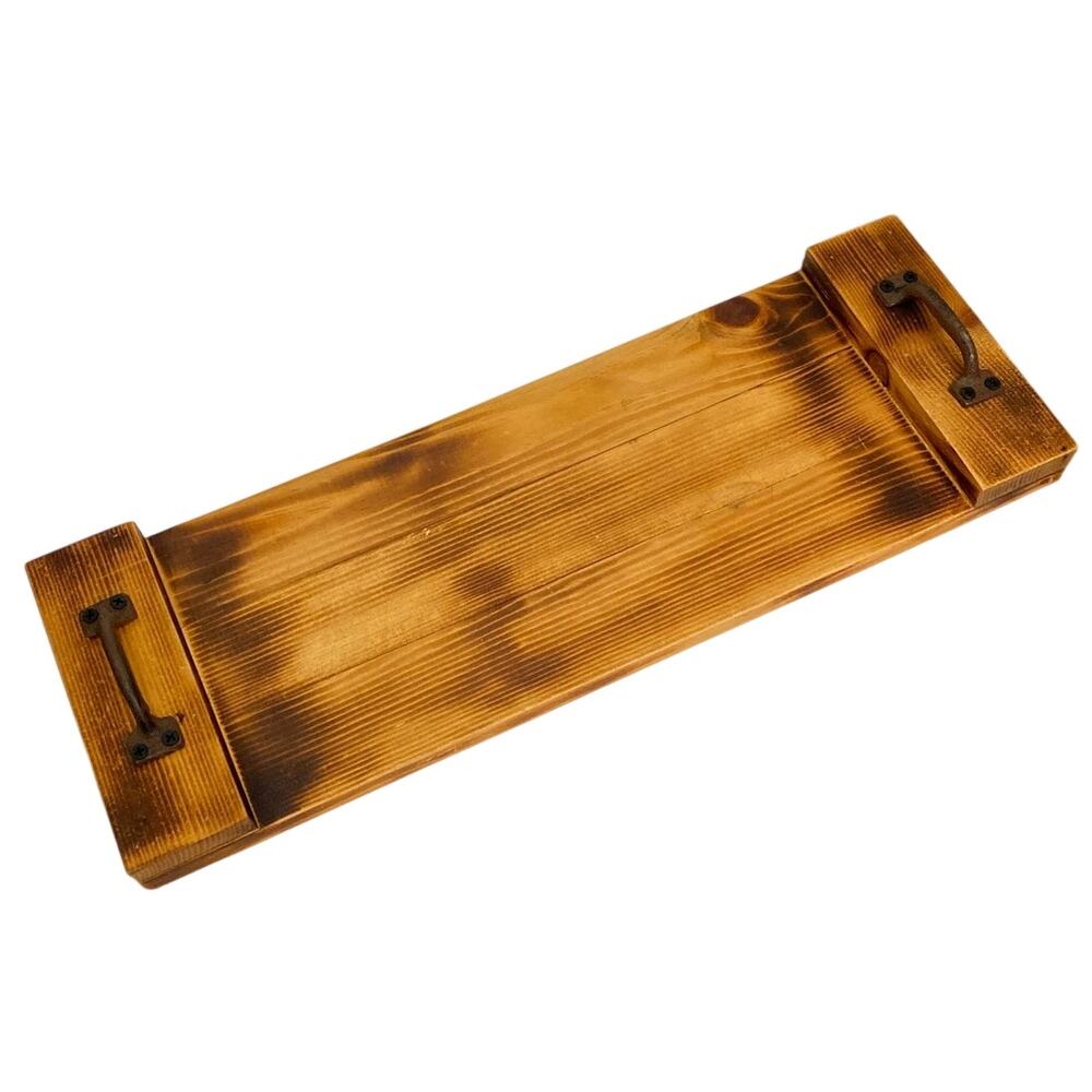 Vintage Reclaimed Wooden Tray Handmade Cast Iron Handles Rustic Serving Barn